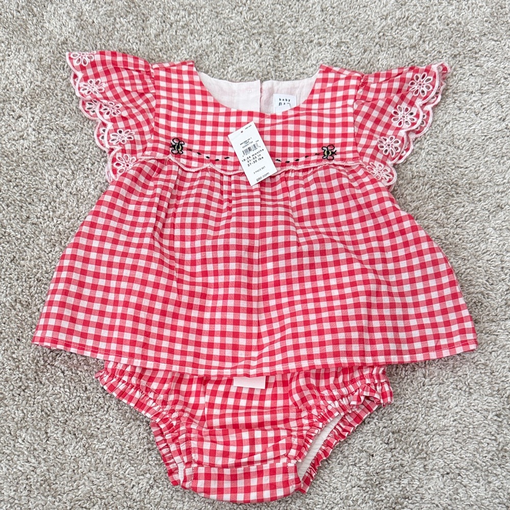 Baby Girls Red Gingham Dress & Bloomers - Charming Check Print